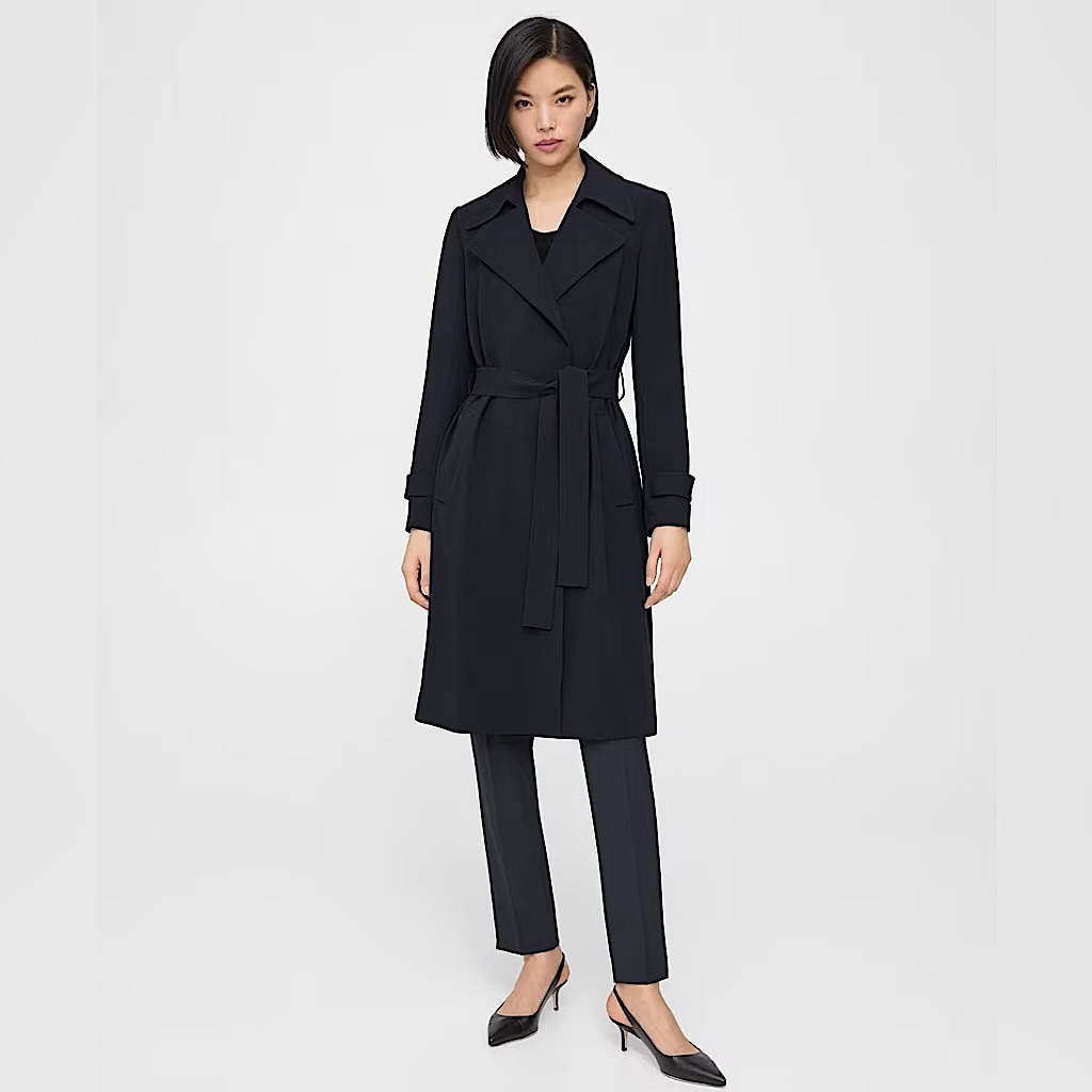 Theory Oaklane Trench Coat In Admiral Crepe Size P (0-2)
